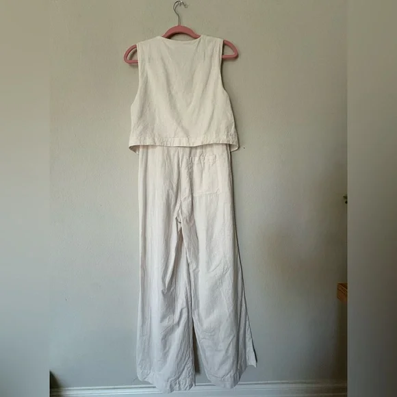 ASOS Cream Linen Like Vest Jumpsuit Wide Leg Button Front Minimalist Size 6 - Picture 6 of 10